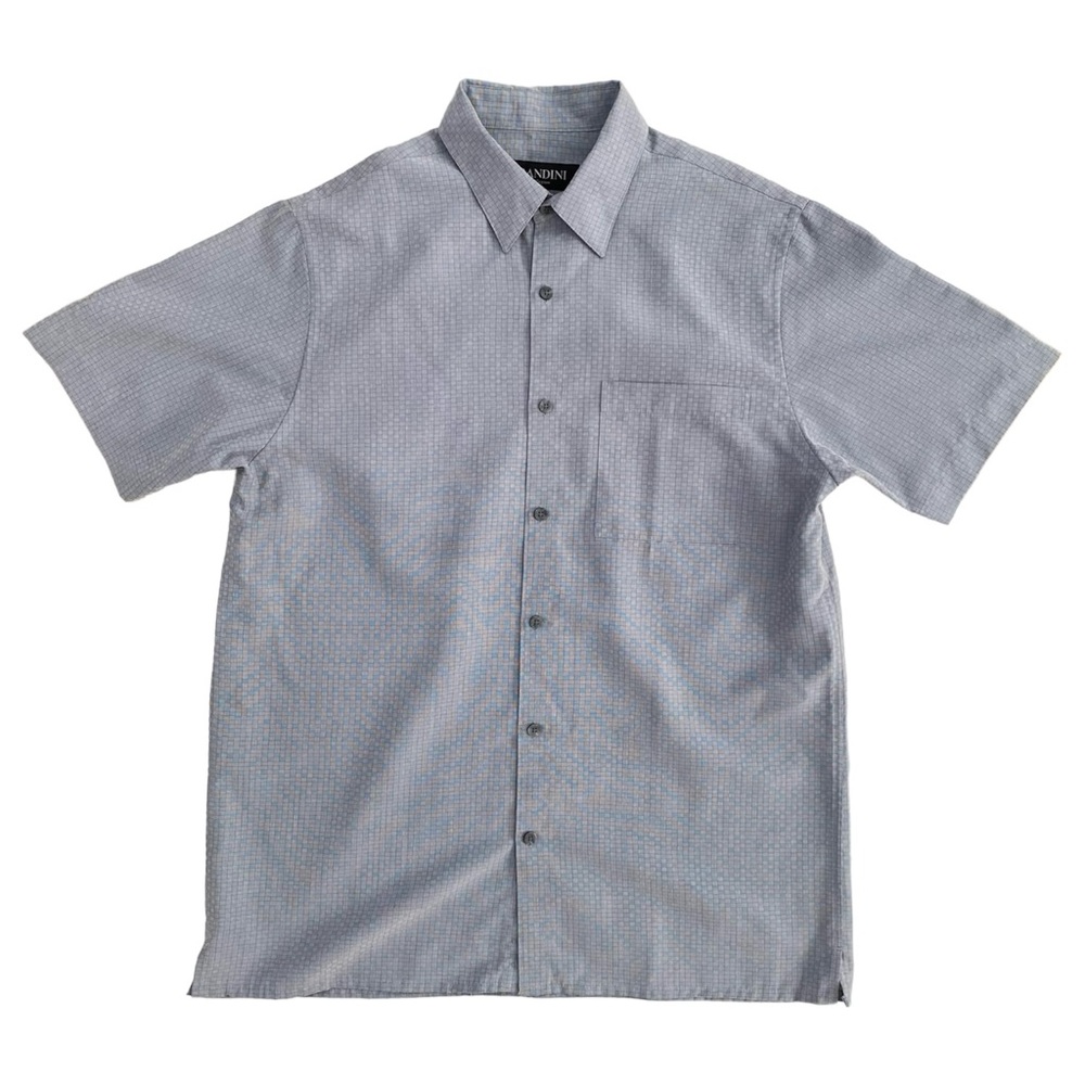 Brandini Spring Summer Square Print Blue Short Sleeves Button Shirt Men's Size S
